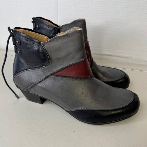 Aetrex Lagenlook Colorblock Leather Arch Support Comfort Ankle Boots Size 9M - Picture 11 of 13